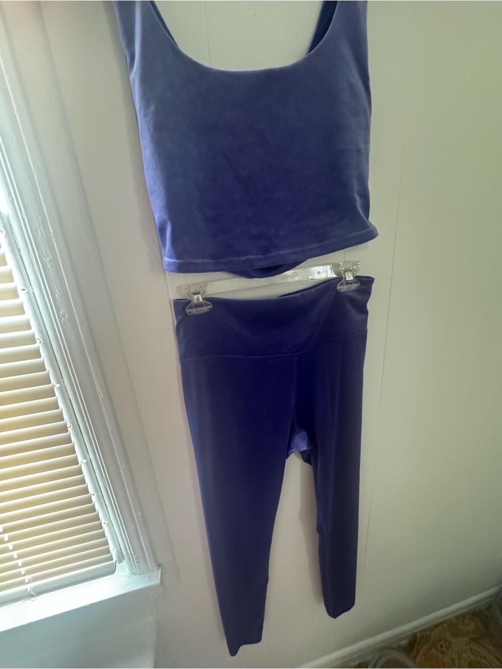 Athleta Velvet Crop Top and Leggings Set in Deep Purple